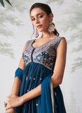 Elegant Teal Blue Embroidered Designer Anarkali Suit - women's fashion mart