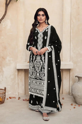 Classic Black Premium Silk Thread Worked Palazzo Suit - women's fashion mart