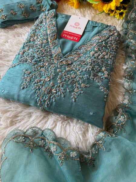 Sky blue Handwork kurta Pant  with dupatta  women's fashion mart