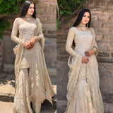 Beige cream colour sequence work sharara suit -Designer Suit M / White women's fashion mart