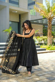 Black colour anarkali suit with embroidery work dupatta -Designer Suit M / Black women's fashion mart