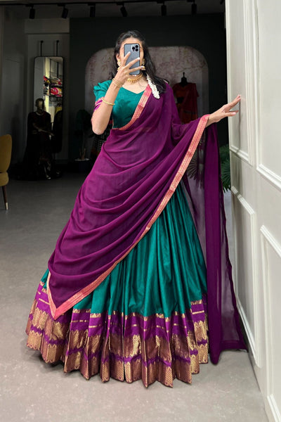 Elegant Traditional Zari Border Lehengas with Contrasting Dupattas Perfect for Festive & Wedding Occasions - women's fashion mart