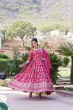 Jacquard With Sequins Embroidered Work Gown & Dupatta Set - women's fashion mart