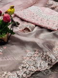 Organza silk Saree -Organza Saree Blue women's fashion mart