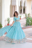 Gold Crush Embroidered Lehenga Set With Peplum Blouse And Heavy Sequins Dupatta