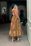Brown Floral Printed Georgette Dress - women's fashion mart