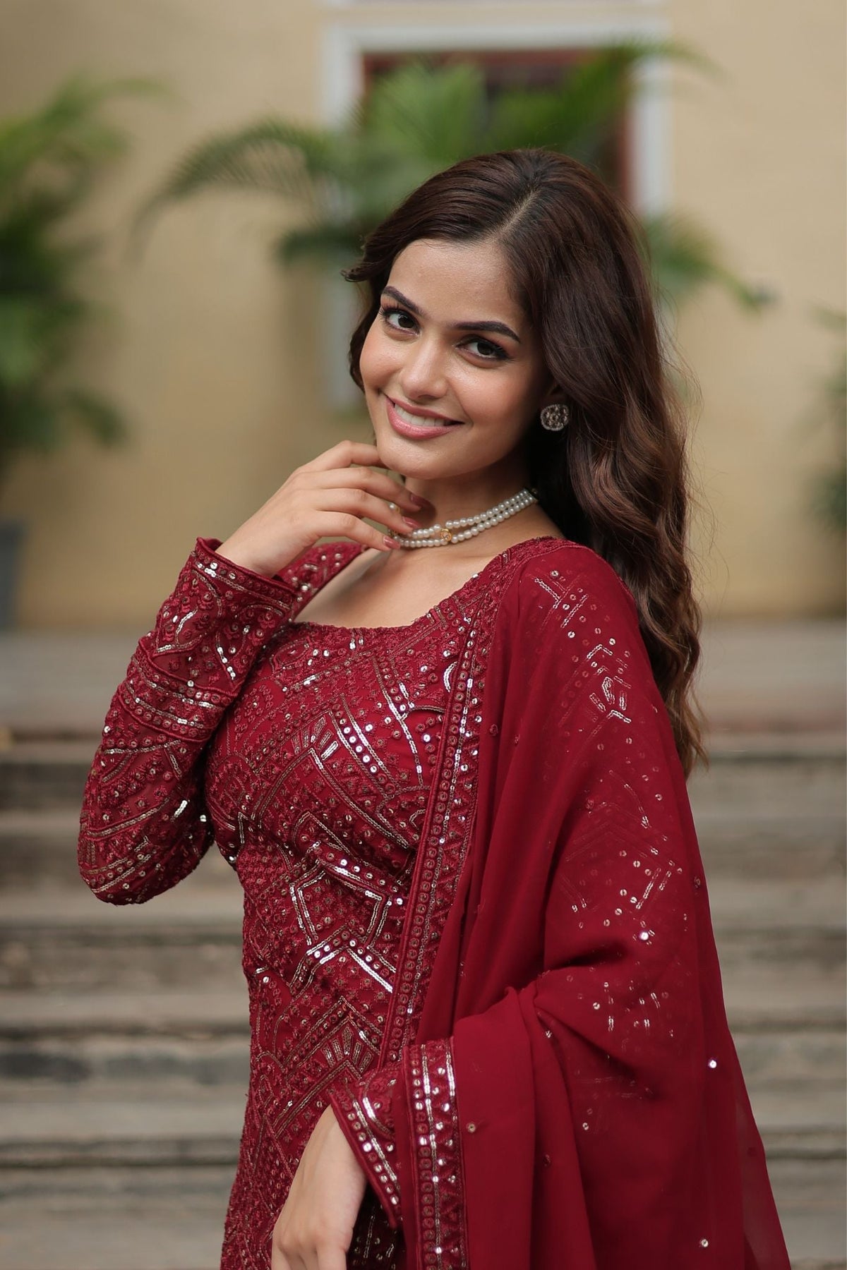 Georgette Sequins Thread Embroidered Work Women Suit Set - women's fashion mart