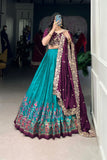 Designer Tussar Silk Printed Lehenga Set With Embroidered Blouse And Dupatta
