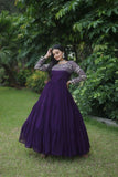 Elevate Style With Embroidery Zari Sequins-Work Designer Gowns -WOMEN FASHION Purple / M women's fashion mart