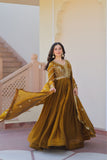 Designer Sequins Multi Embroidered Work Women Gown With Dupatta