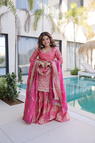 Premium Fendi Crush Designer Zari With Sequins Embroidery Suit Set