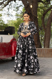 Black Sequins Embroidered With Printed Gown - women's fashion mart