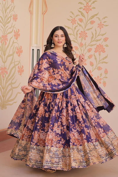 Elegance Digital Printed Embroidered Work Beautifully Gown With Dupatta