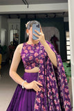 Floral Print Foil Work Silk Lehenga Choli - women's fashion mart