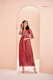Coral Organza Designer Handwork Yoke Dress