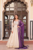 Cosmos Weaving Jacquard Crafted Pearl beads Embroidered Work Gown With Dupatta