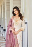 White Jacquard Mina Work Pure Viscose Muslin Cotton Kurta Set -WOMEN FASHION XS women's fashion mart
