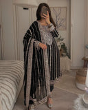 Black colour embroidery work suit -Designer Suit M / Black women's fashion mart
