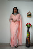 Ready to wear georgette saree -Silk Saree Peach women's fashion mart