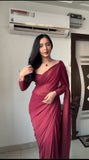 Ready to wear georgette saree -Silk Saree Maroon women's fashion mart