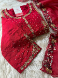 Red embroidered kurta set with dupatta  women's fashion mart