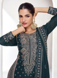 Trendy Black Embroidered chinon palazzo suit - women's fashion mart