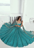 Gorgeous Rama Green Embroidered Net Wedding Lehenga Choli - women's fashion mart