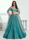 Gorgeous Rama Green Embroidered Net Wedding Lehenga Choli - women's fashion mart