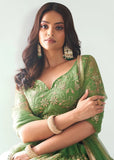Superb Embroidered Net Pista Green Wedding Lehenga Choli - women's fashion mart