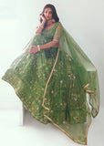 Superb Embroidered Net Pista Green Wedding Lehenga Choli - women's fashion mart