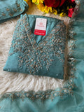 Sky blue Handwork kurta Pant  with dupatta  women's fashion mart