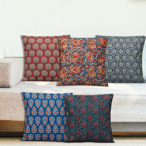 Ajarakh Cushion Cover Set Of 5 16"X16" - women's fashion mart