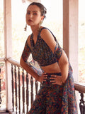Navy Blue Floral Printed Fancy Embroidered Designer Top Palazzo Suit - women's fashion mart