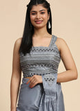 Shuttle Gray Fancy Organza Ready To Wear Saree - women's fashion mart