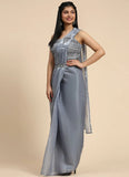 Shuttle Gray Fancy Organza Ready To Wear Saree - women's fashion mart