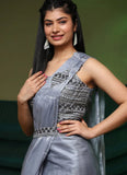 Shuttle Gray Fancy Organza Ready To Wear Saree - women's fashion mart