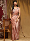 Rose Brown Fancy Organza Sequins Embroidered Ready To Wear Saree - women's fashion mart