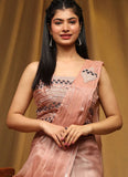 Rose Brown Fancy Organza Sequins Embroidered Ready To Wear Saree - women's fashion mart