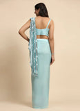 Sky Blue Organza Silk Sequins Embroidered Ready To Wear Saree - women's fashion mart