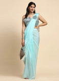 Sky Blue Organza Silk Sequins Embroidered Ready To Wear Saree - women's fashion mart