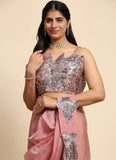 Rose Pink Organza Silk Sequins Embroidered Ready To Wear Saree - women's fashion mart