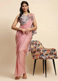 Rose Pink Organza Silk Sequins Embroidered Ready To Wear Saree - women's fashion mart