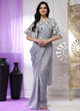 Spun Pearl Imported Chiffon Ready To Wear Saree With Floral Cape - women's fashion mart