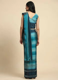 Smalt Blue Pure Satin Silk Stone Lace Border Worked Ready To Wear Saree - women's fashion mart