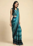 Smalt Blue Pure Satin Silk Stone Lace Border Worked Ready To Wear Saree - women's fashion mart