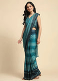Smalt Blue Pure Satin Silk Stone Lace Border Worked Ready To Wear Saree - women's fashion mart