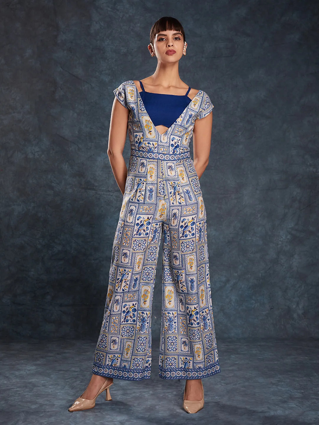 Designer Navy Blue Printed Jumpsuit - women's fashion mart