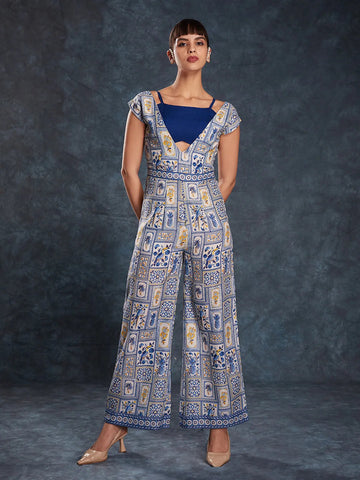 Designer Navy Blue Printed Jumpsuit - women's fashion mart