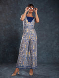 Designer Navy Blue Printed Jumpsuit - women's fashion mart