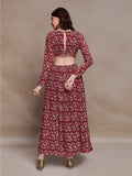 Magnificent Maroon Paisley Printed Cutout Maxi Dress - women's fashion mart